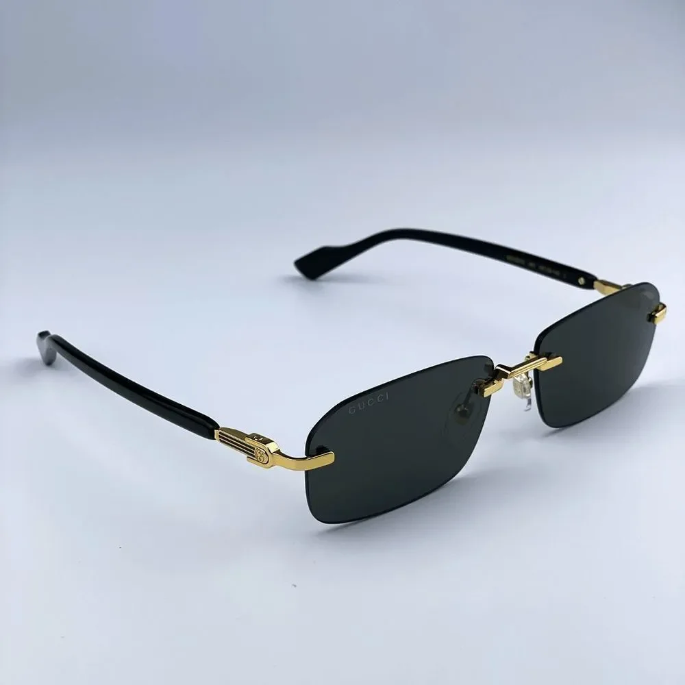 NEW Gucci GG1221S 001 Gold Black Grey Square Men Sunglasses